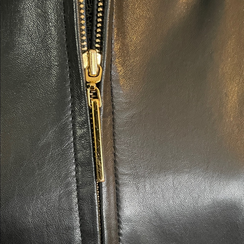 Ellen Tracy Black Leather Jacket with Gold Zipper - Picture 6 of 8